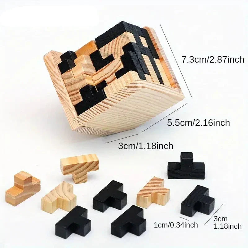 Children's Tetris Game and Learning Cube Made of Wood