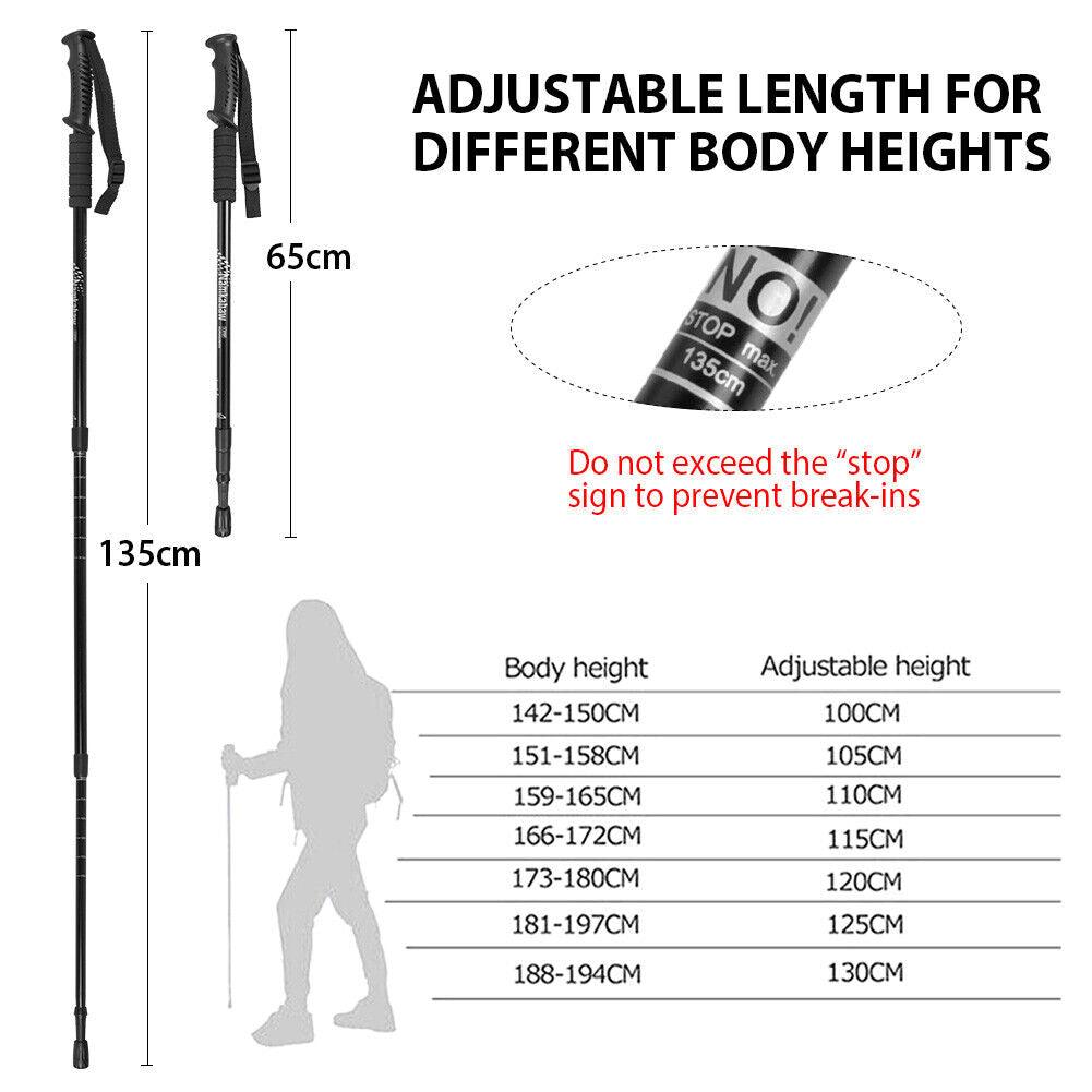 Anti-shock Walking Pole - 1 Pair Telescopic Walking Poles Sticks Extending Adjustable Antishock Hiking