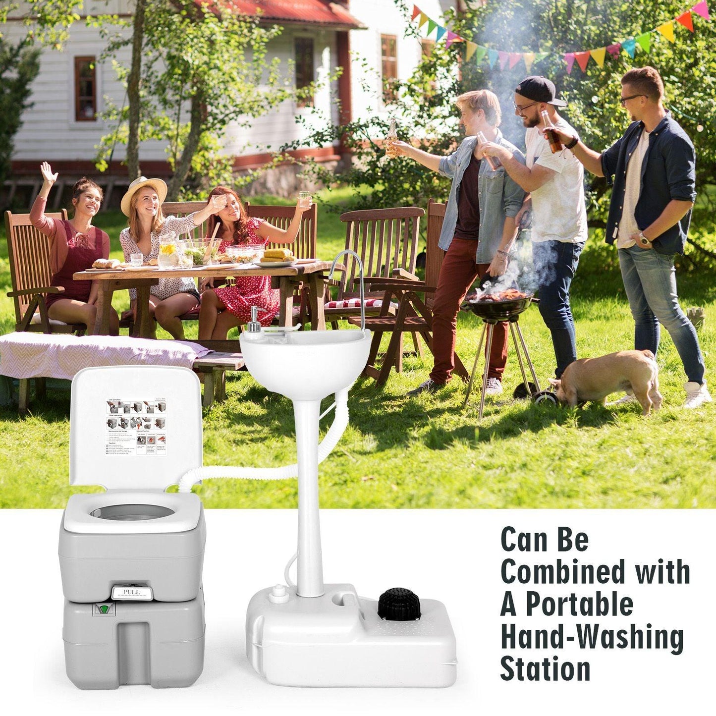 Portable Camping Toilet - 20L Outdoor Toilet Camping Toilet Caravan Commode Flushing Potty RV Trips