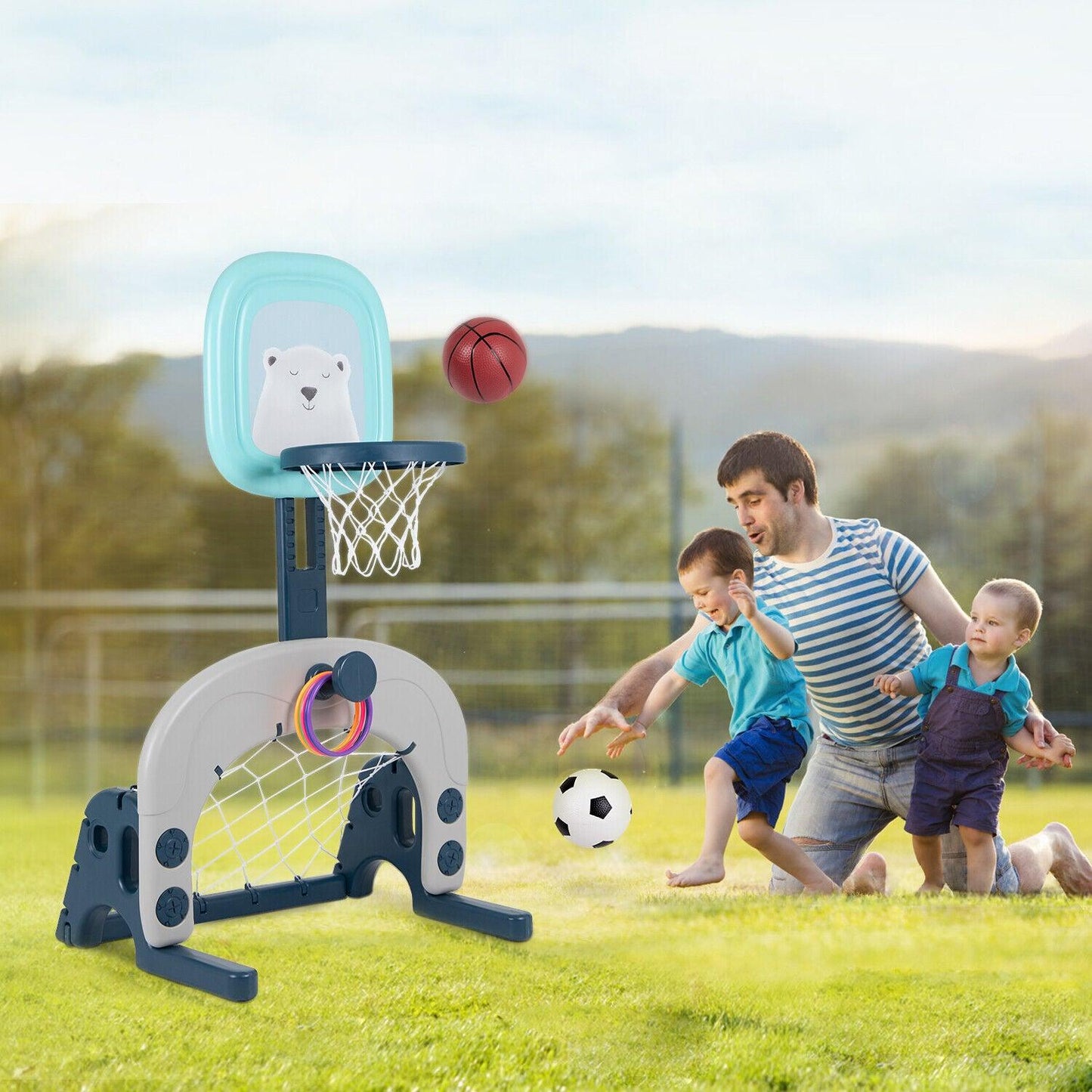 Flashing Basketball Stand - Basketball Hoops 3-In-1 Kids Activity Center Soccer & Ball Gaming Activity Gift