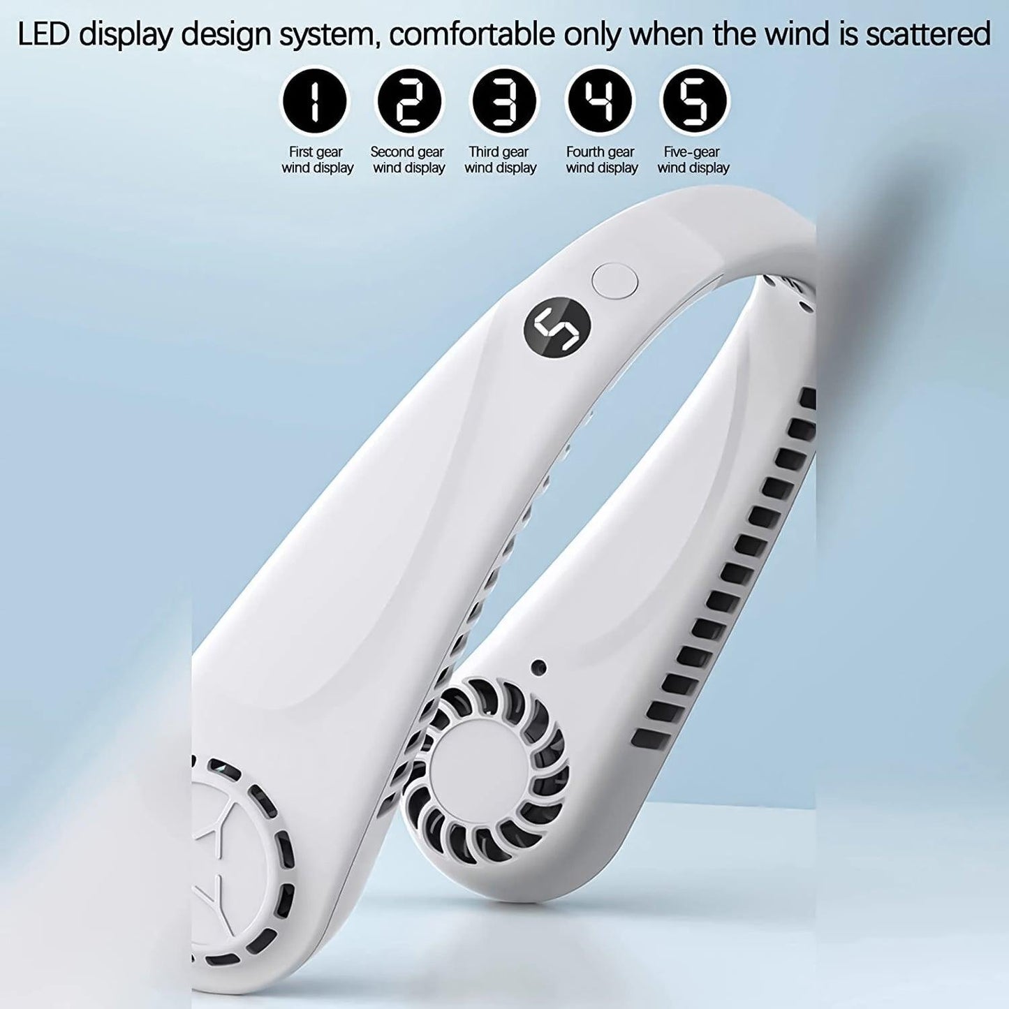 Portable Neck Fans - Portable 5 Speed Neck Fan USB Rechargeable Neckband Bladeless Cooler