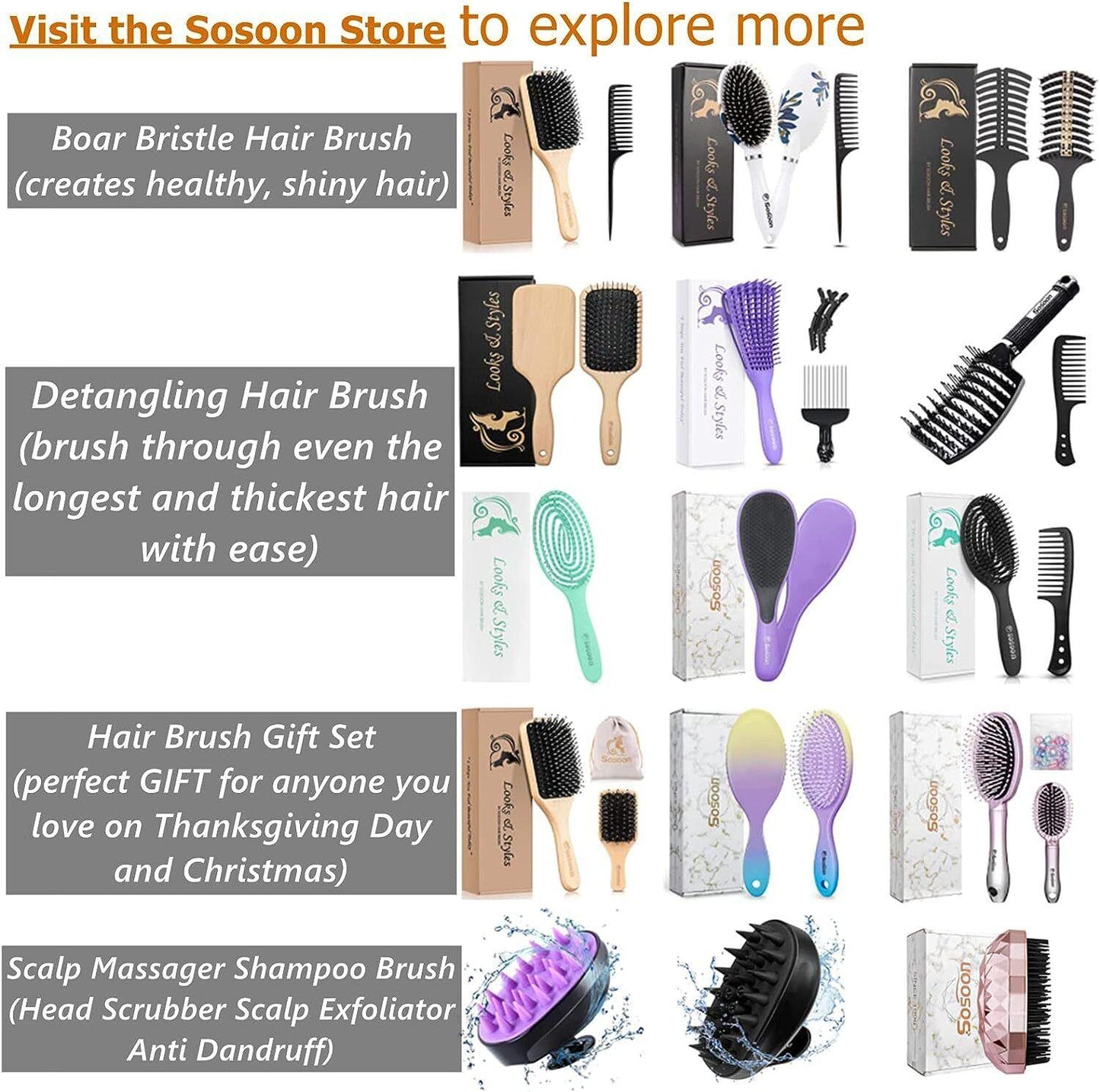 Luxury Hair Brush Set - 5pk Hair Brush Set for Women Professional Pink Hairdressing Salon Styling Gift