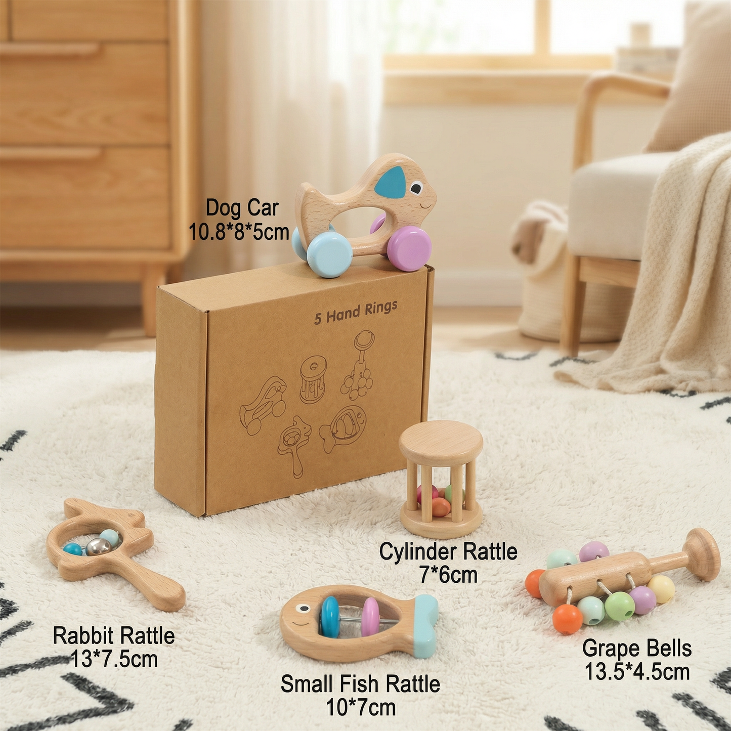 Wooden Baby Gift Set – Rattle & Musical Toy Set for Newborns