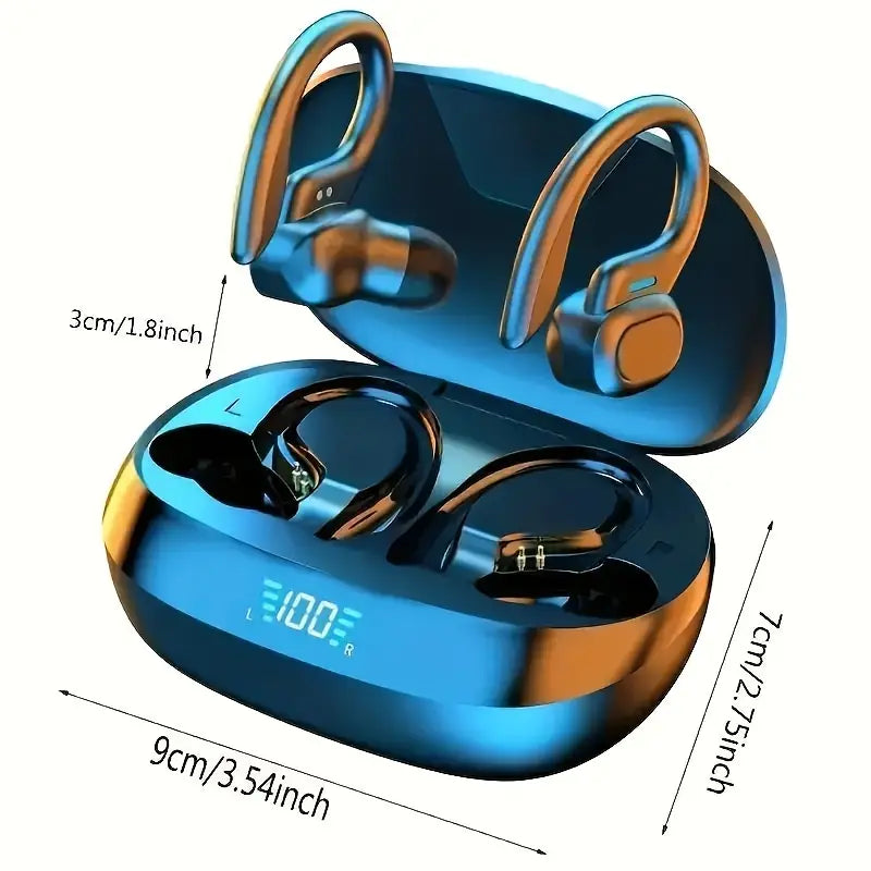 Bluetooth Sports Earbuds with Ear Hooks – Powerful Sound & LED Display Case