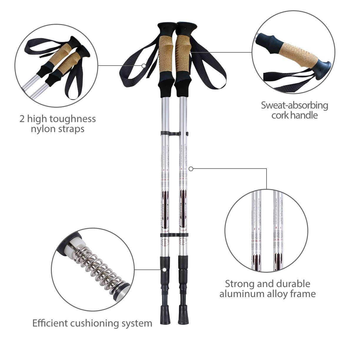Adjustable Hiking Pole - Telescopic Walking Poles Set 3-Section Anti Shock Trekking Stick