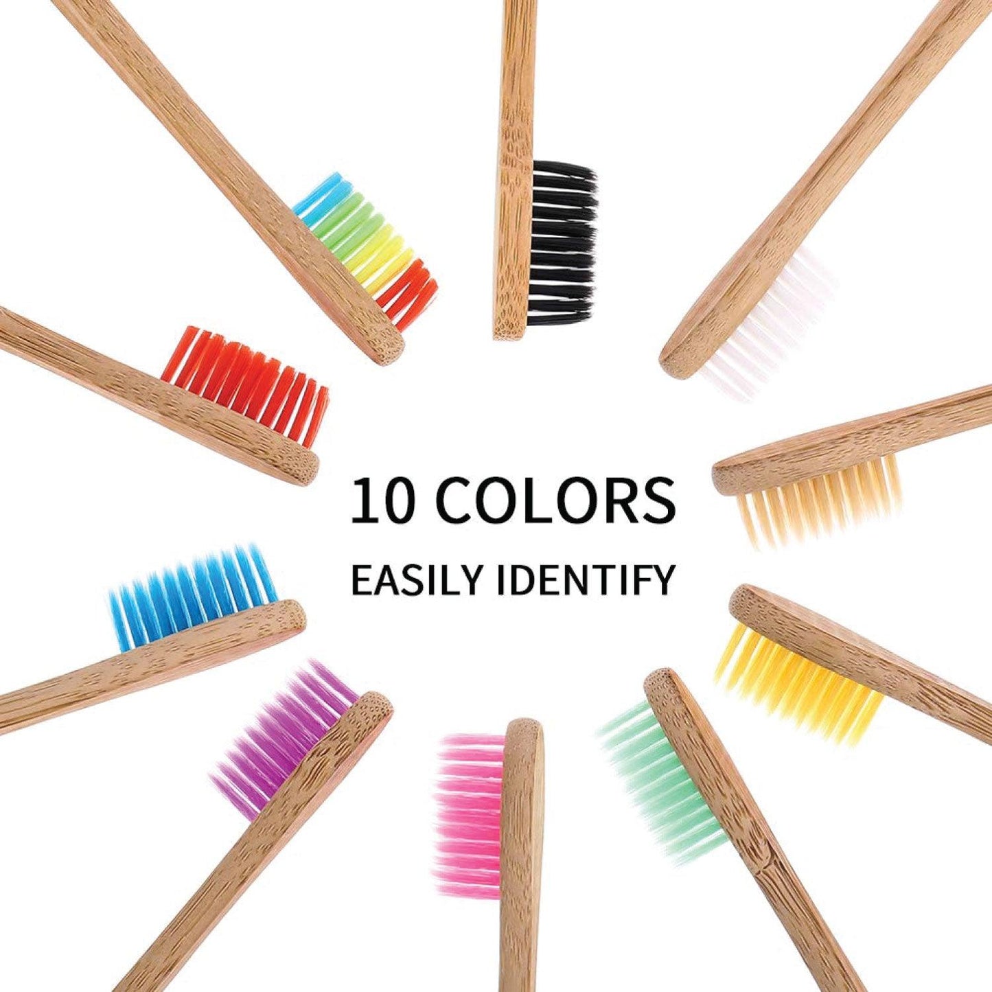Bamboo Toothbrush Bristles - Goaycer Bamboo Toothbrushes Medium Bristles - Family 10 Pack Eco Friendly Biodegradable Organic Premium Wooden Toothbrush