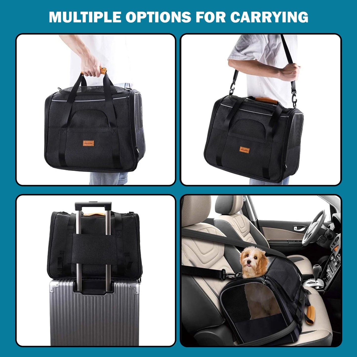 Pet Carrier Bag - Breathable Small Travel Cage with Adjustable Shoulder Strap and Bowl