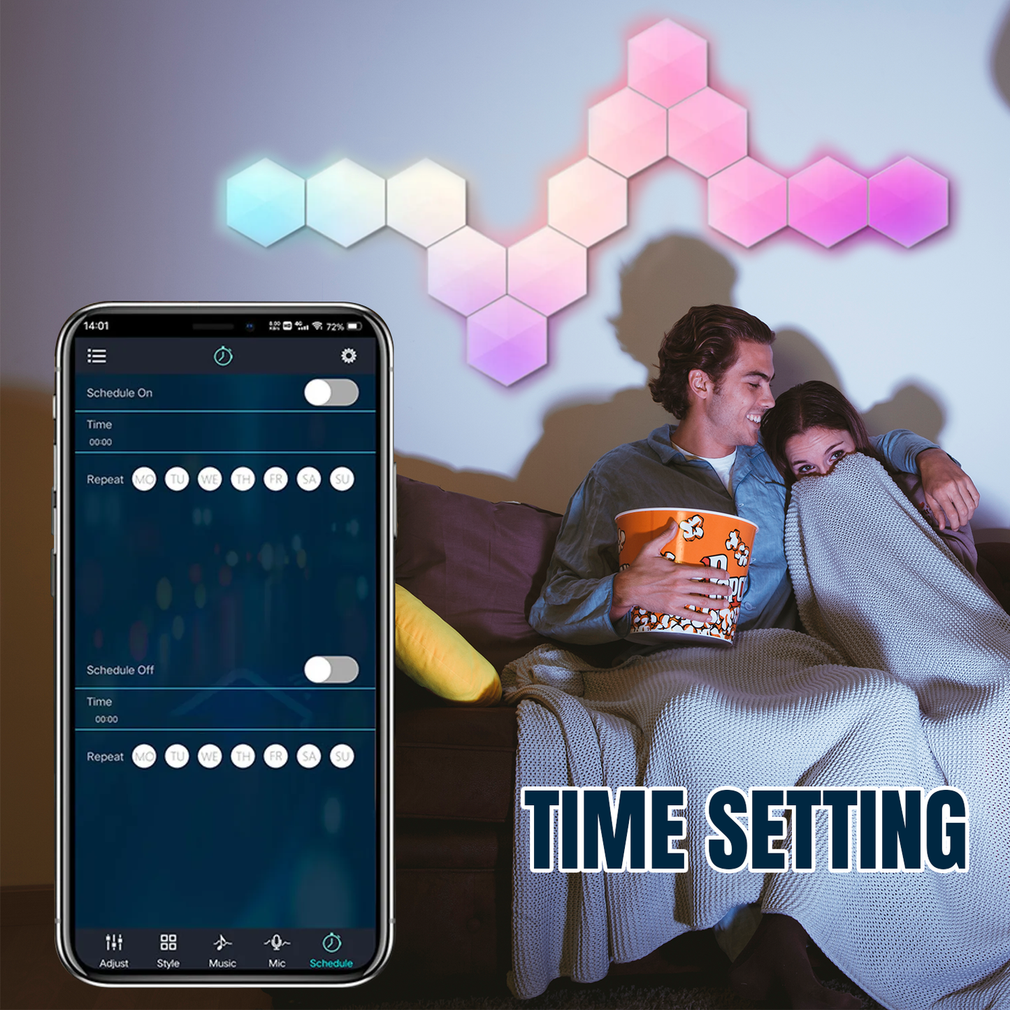 Hexagon Lights for Wall – 6~12PCS Smart LED Hex Lights with Remote Control & Expandable Design Music Sync Wall Lights
