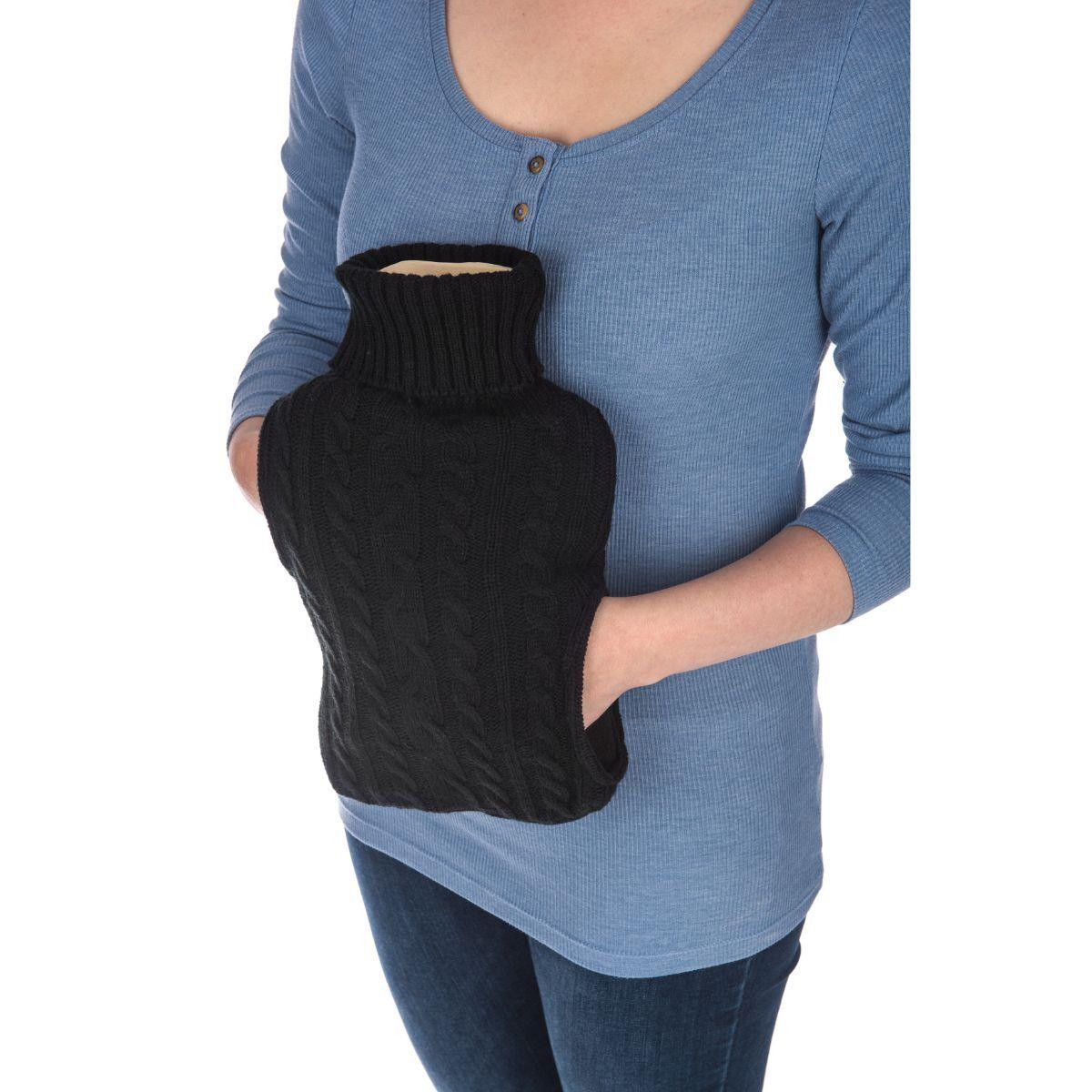 Hot Water Bag With Cover - 2L Bottle Cover Bag With Built in Pockets Knitted Soft Cozy Bag