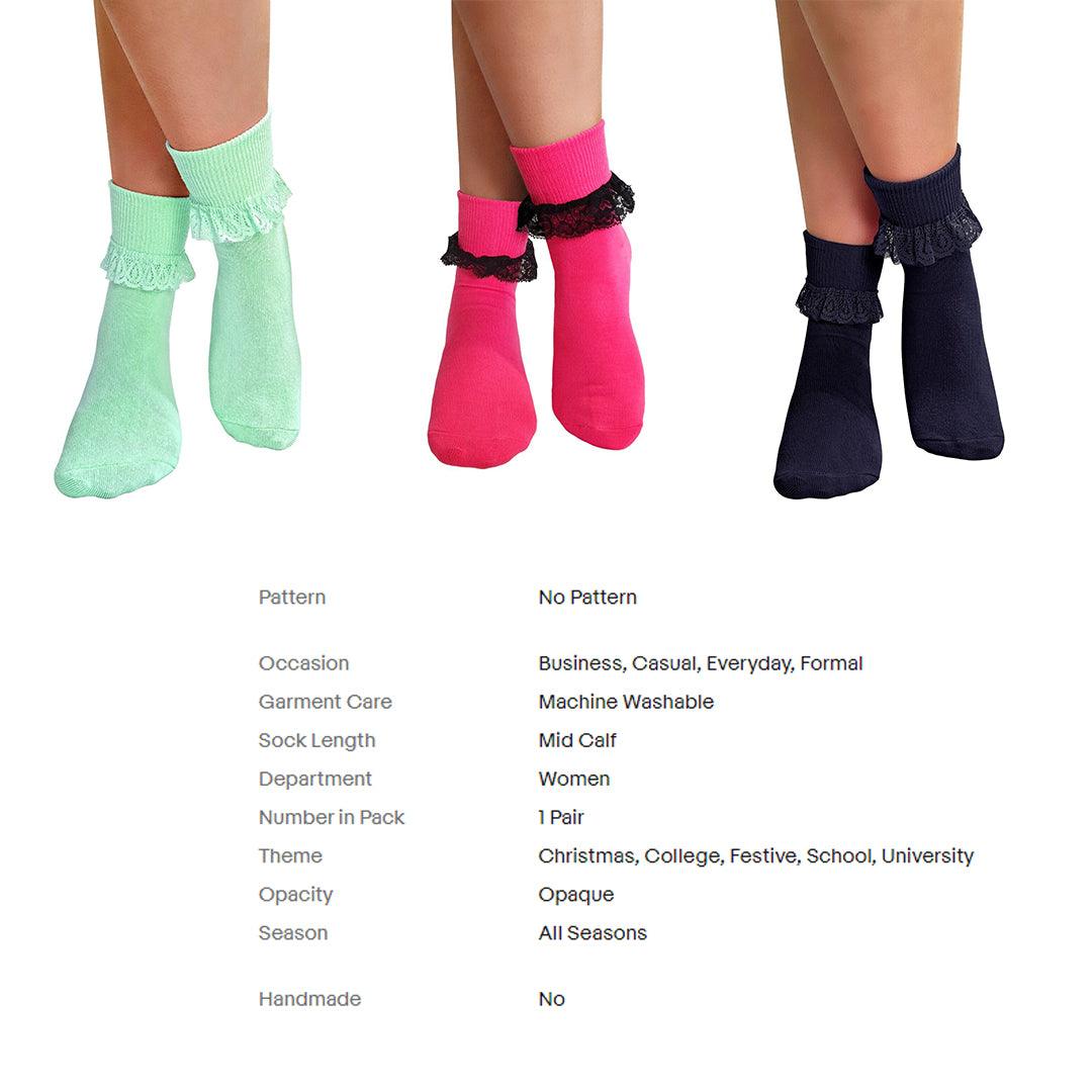 Lace Socks for Heels - Ladies Frilly Ankle Lace Socks Cute Crew Length Girls School Fashion