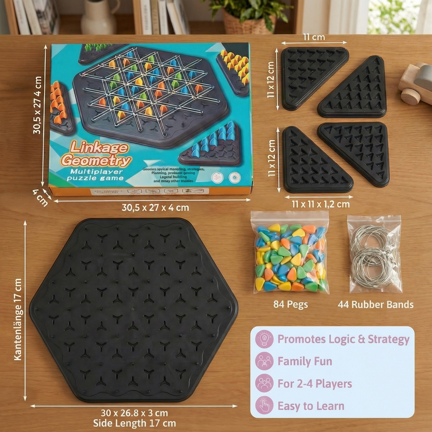 Rubber band triangle chess family game