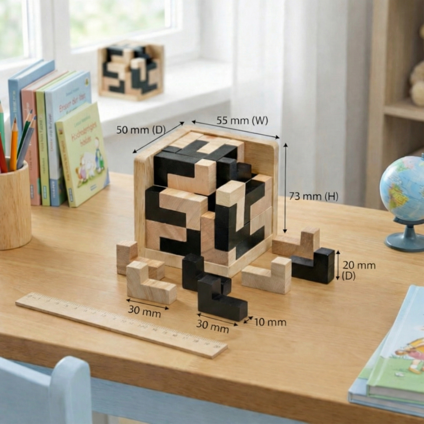 Handmade 3D Wooden Puzzle Cube – Logic & Learning Toy for Children