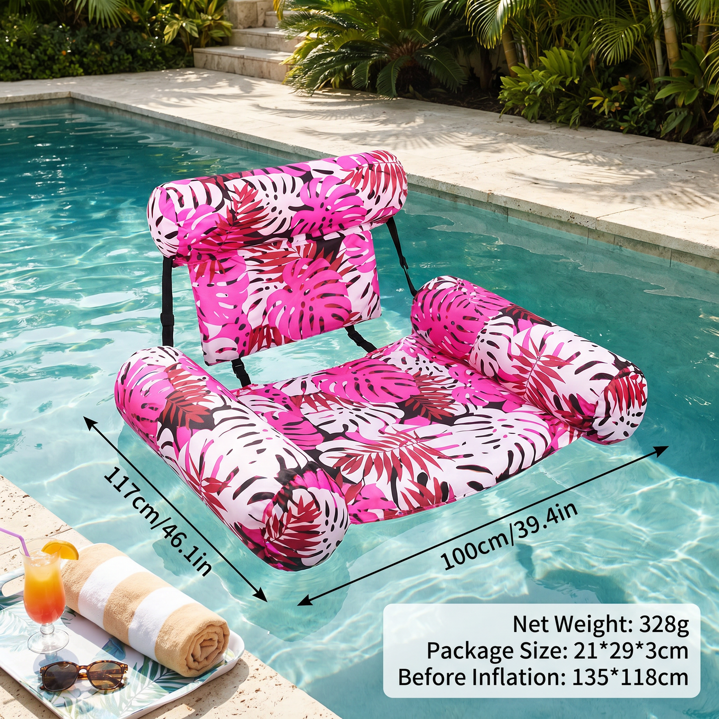 Inflatable Pool Hammock with Backrest – Foldable Water Lounge