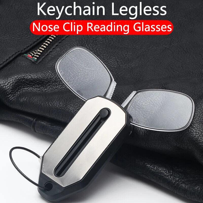 Nose Clip Glasses - Portable Reading Glasses Rimless Wallet Key Chain Magnifying