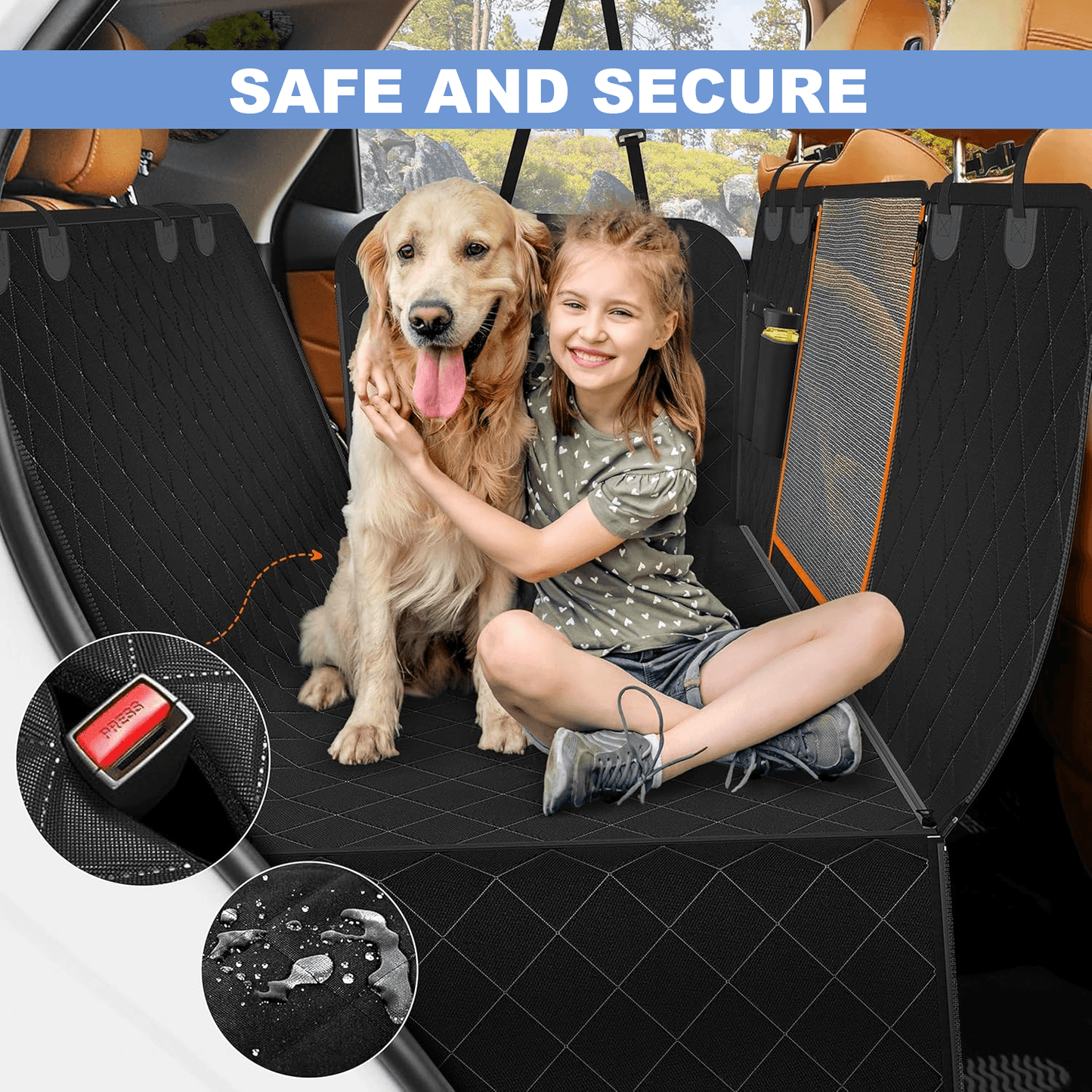 Car Seat Cover For Dog - Pet Waterproof Safety protector Mat Rear Back Hammock Nonslip Cushion