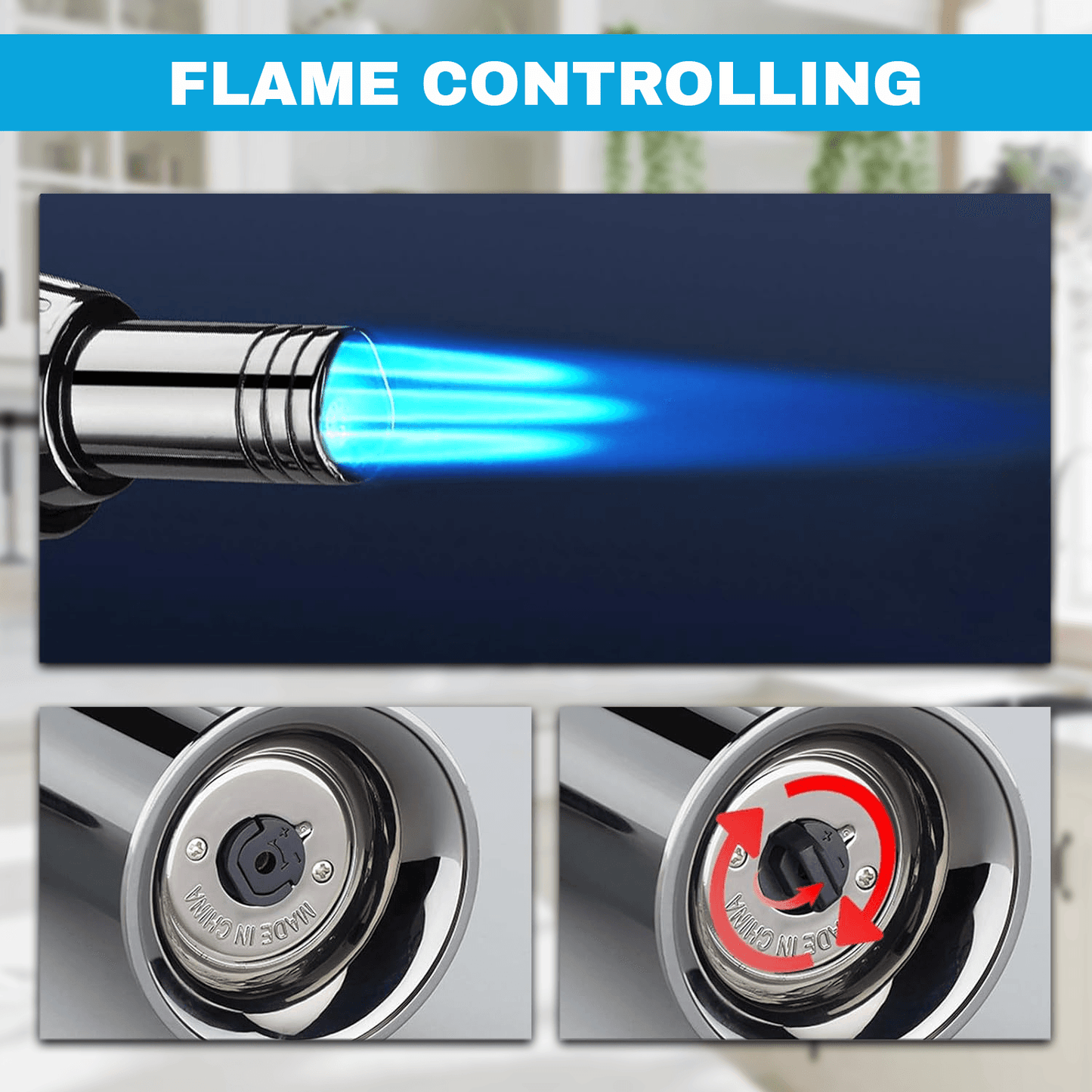 Blow Torch For Cooking - Adjustable Flame Kitchen Torch for Baking, Desserts & BBQ | Safety Lock & Refillable