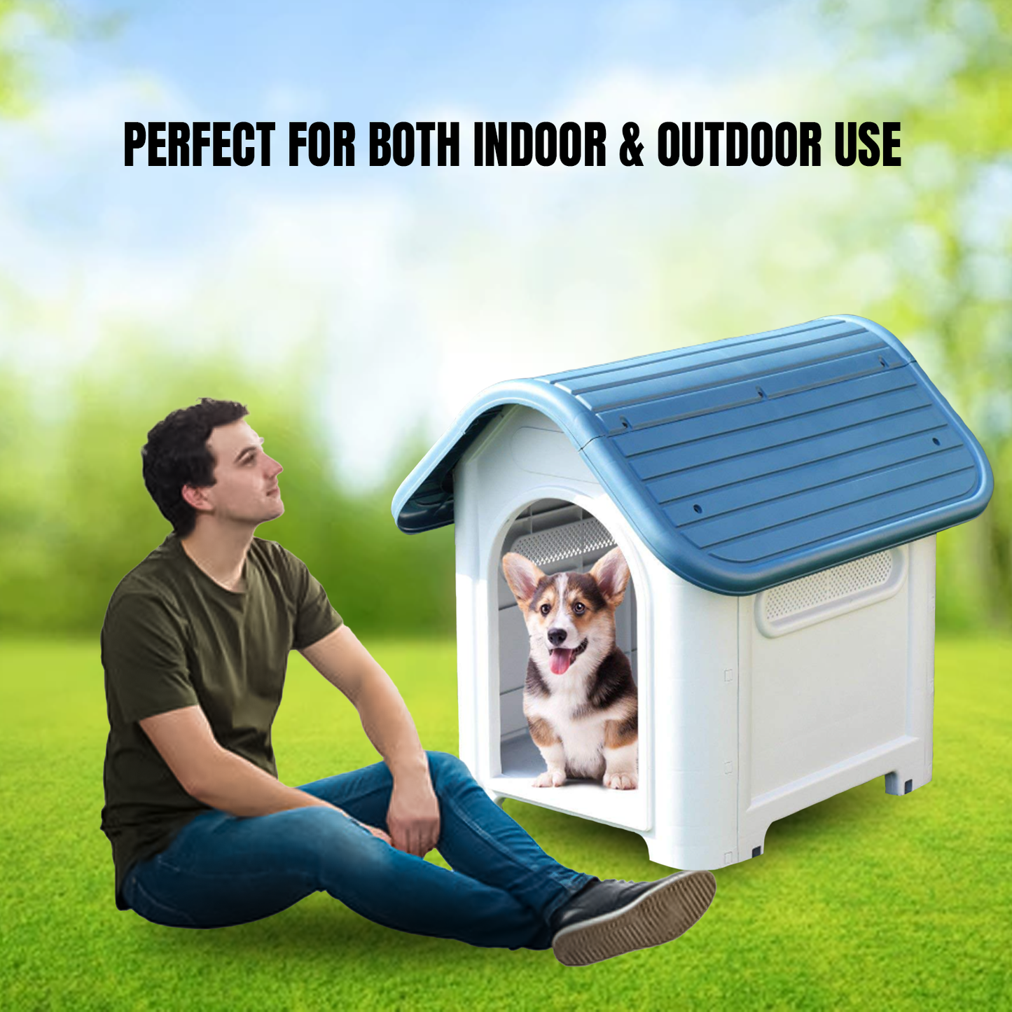 Plastic Dog Kennel – Weatherproof Outdoor Pet House for Small, Medium, and Large Dogs
