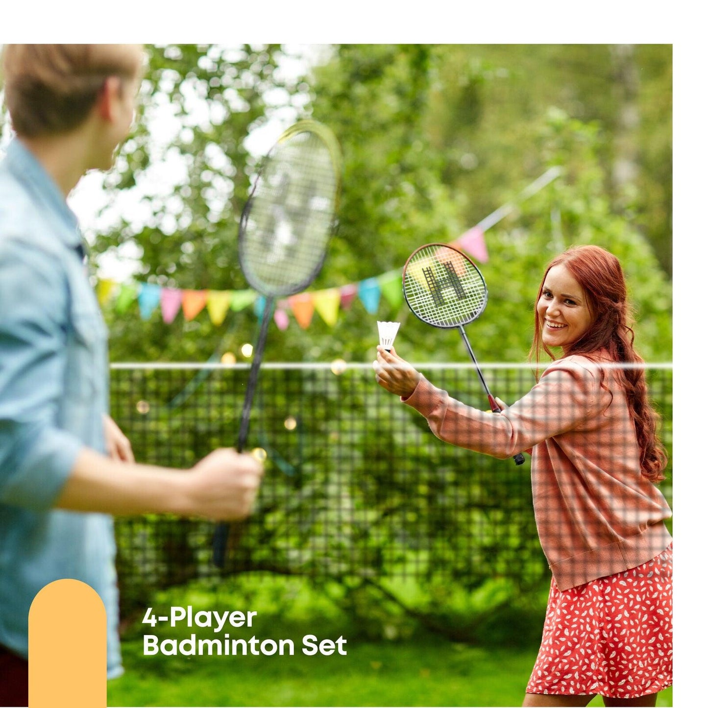 Badminton Sets for Garden - 4 Player Racket Shuttlecock Poles Net Bag Garden Game