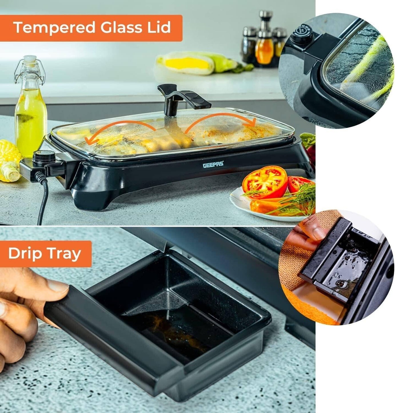 Electric Barbeque Grill - 1600W Tabletop BBQ Griddle with Smokeless Hot Plate for Indoor & Outdoor Cooking