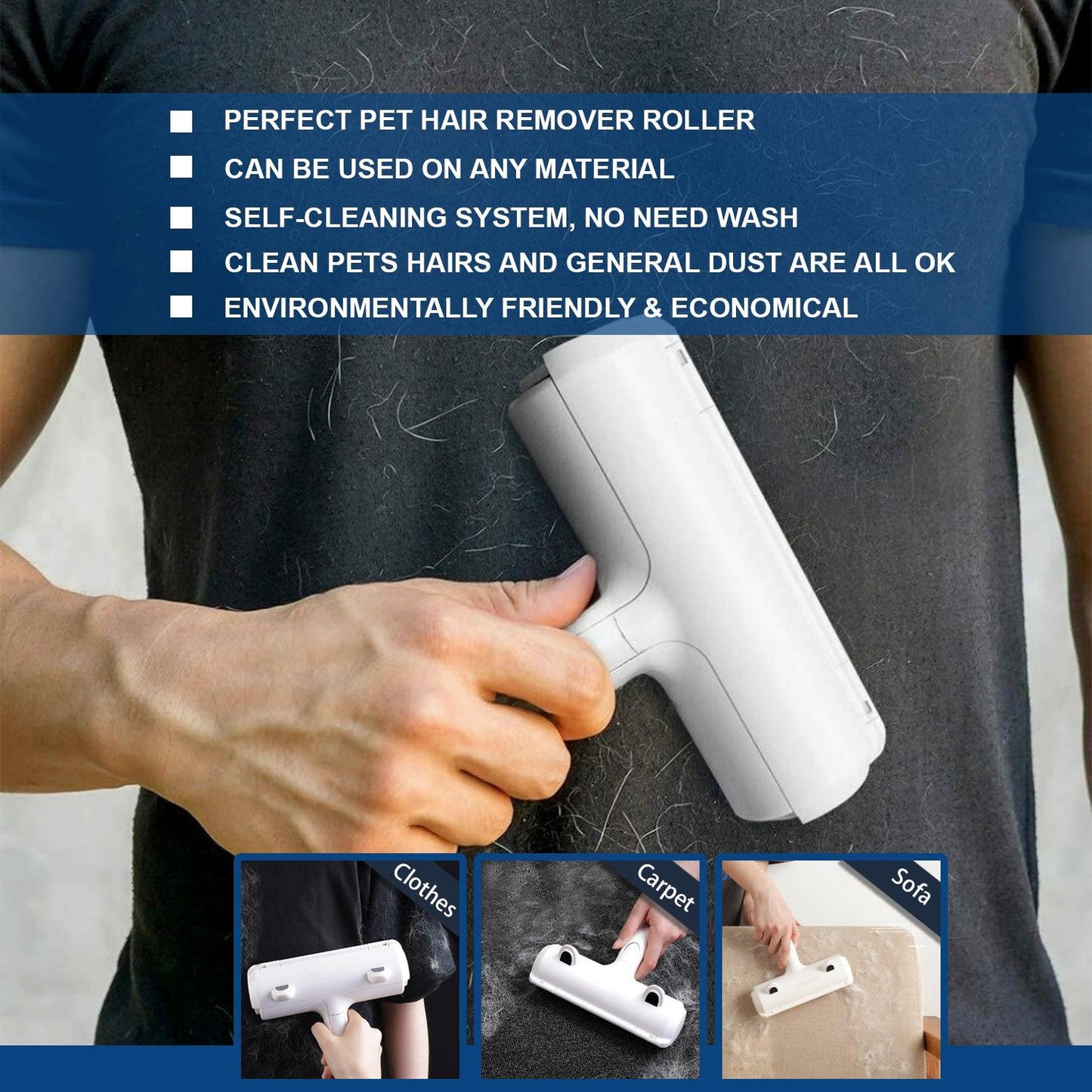 Pet Hair Remover Roller - Reusable Animal Hair Removal Brush for Dogs and Cats
