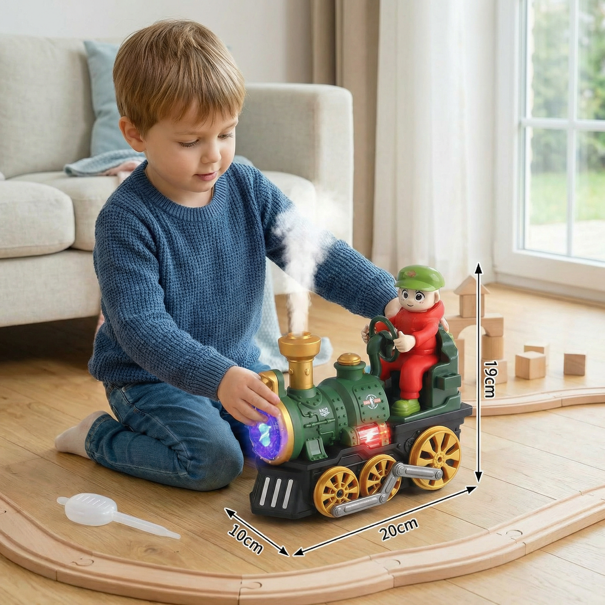 Cute Steam Train Toy with Lights, Music & Realistic Steam Effect