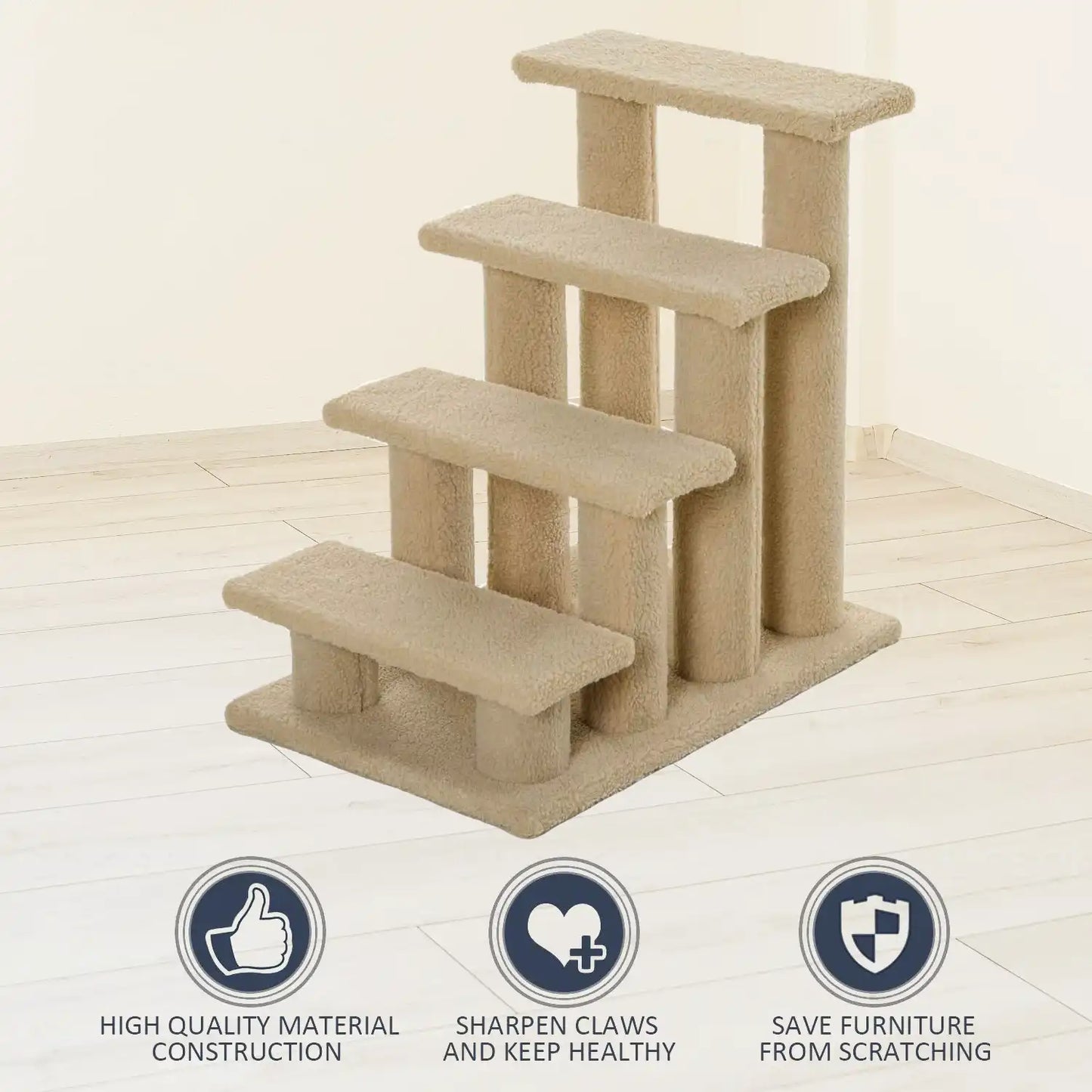 Cat Bed Stairs – Soft 4 Step Pet Stairs for Dog Cat Climb Ladder Plush Steps for Easy Access to Bed and Furniture