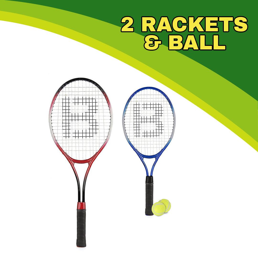 Tennis Racket and Balls - Aluminium Tennis Racket Set (2 Rackets & Ball) Suitable For All Ages