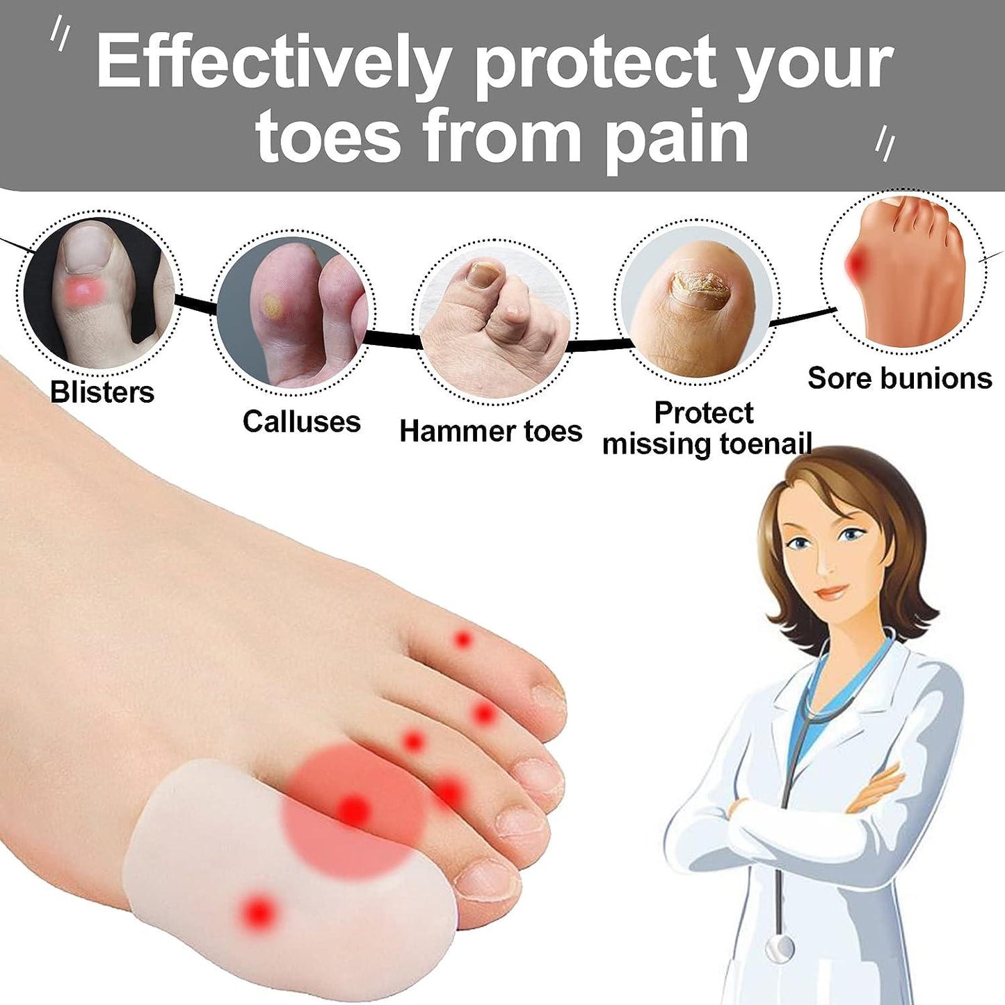 Toe Nail Protectors - Pair of Big Toe Silicone Gel Protector
