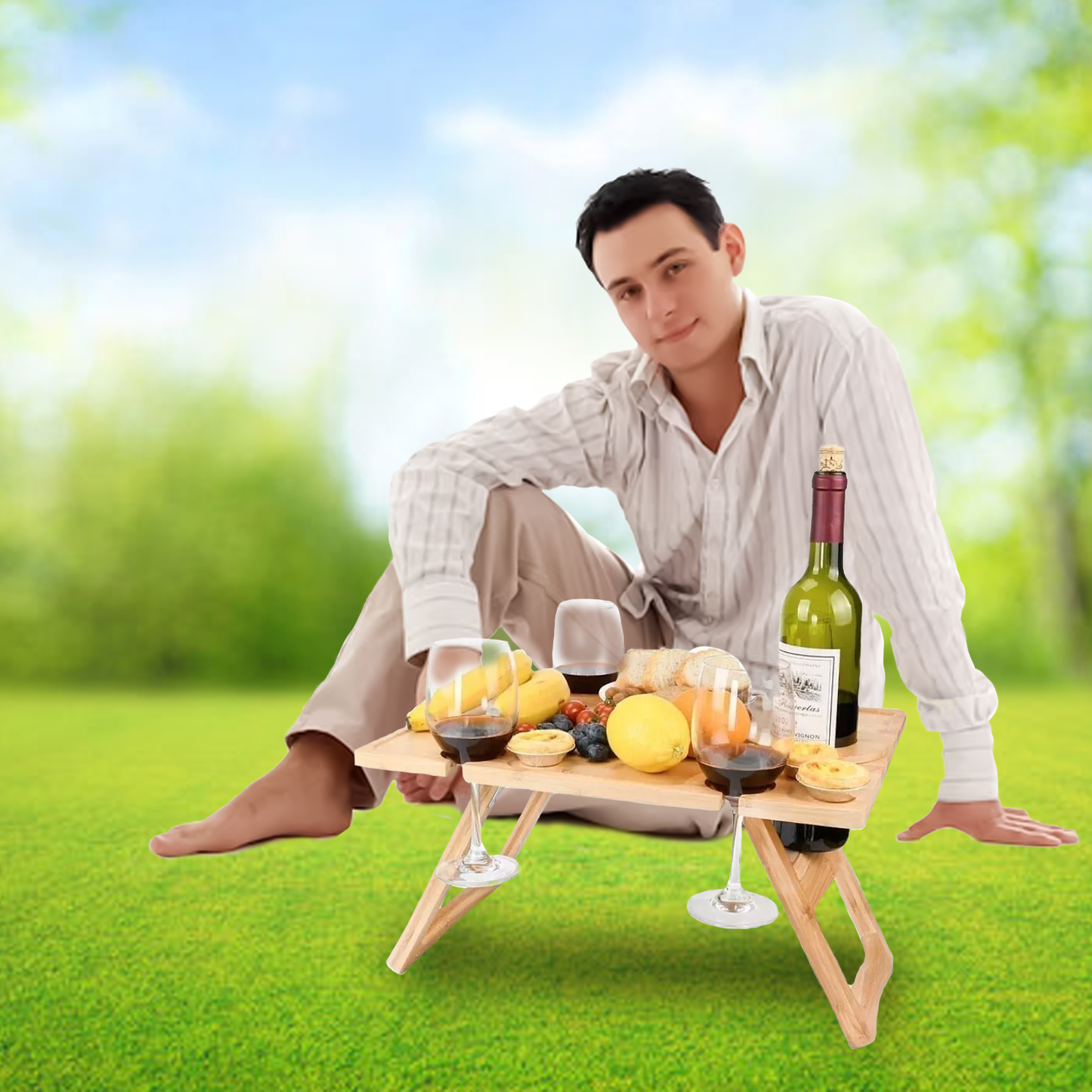 Wine Picnic Table β Portable Wooden Table with Glass Holders for Outdoor Use