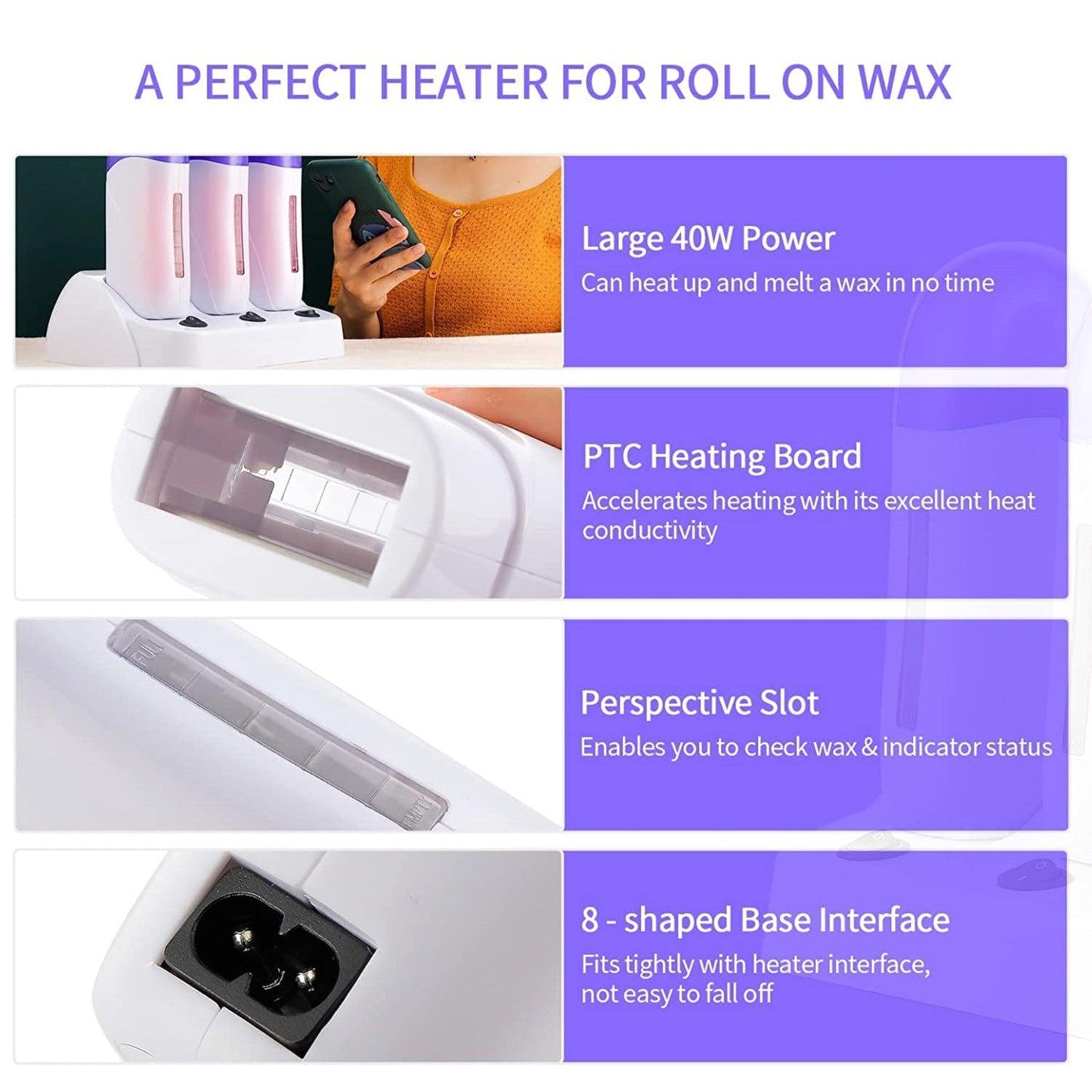Waxing Roller Machine - Electric Wax Roller Heater Depilatory Roll On Wax Brazilian Waxing Warmer for Women Men, Safe Painless, UK Plug