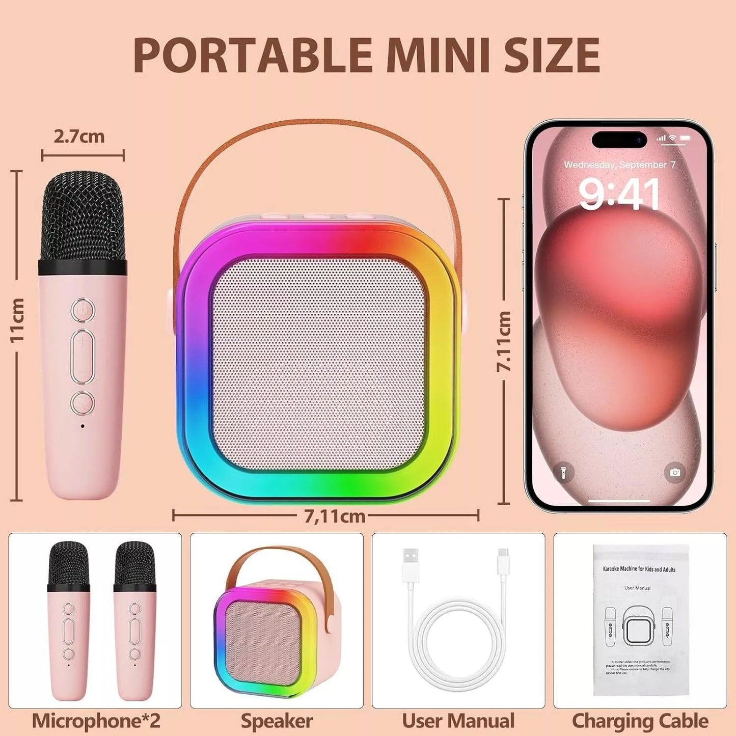 Karaoke Machine With Wireless Mic - Mini Karaoke Machine With 2 Wireless Microphones Speaker For Kids Adults Gifts