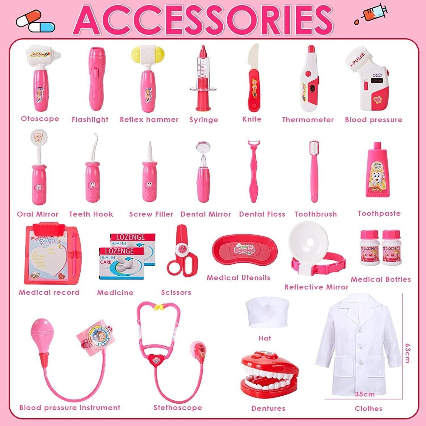 Realistic Doctors Kit - 35PCS Kids Doctors Set Nurse Dentist Kit Dress Up Costumes Pretend Play Toys