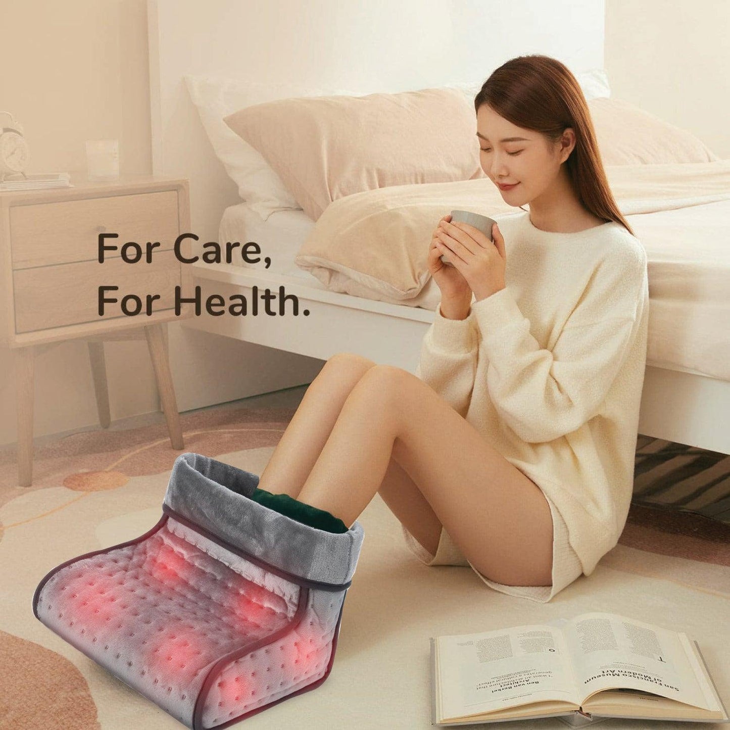 Electric Foot Warmer - 2 In 1 Electric Heated Foot Warmer Massager Comfort Fleece Suede Comfy Relaxing
