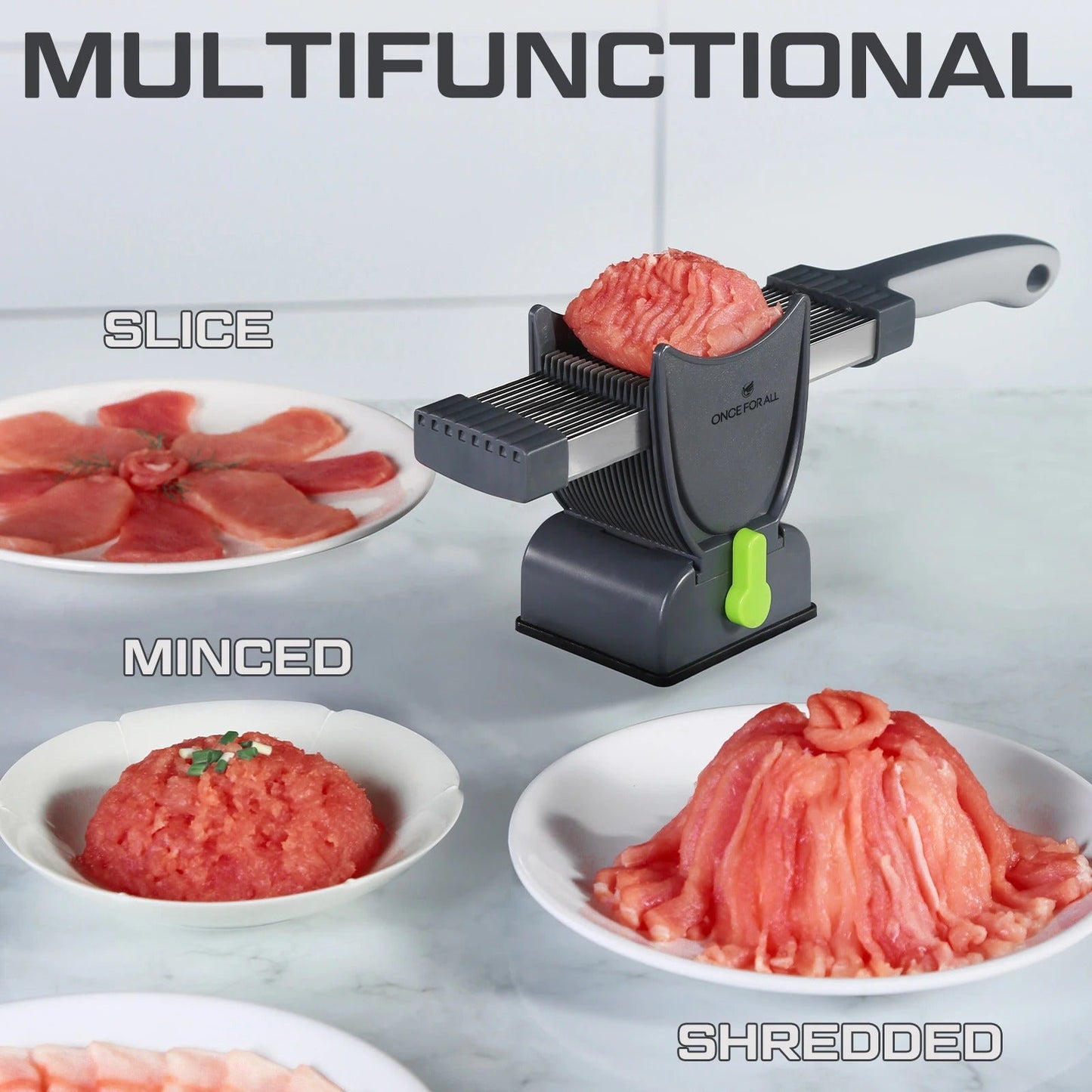 18-Blade Multifunctional Meat Slicer β Adjustable Thickness Manual Cutter for Slices, Strips, Minced & Shredded Meat