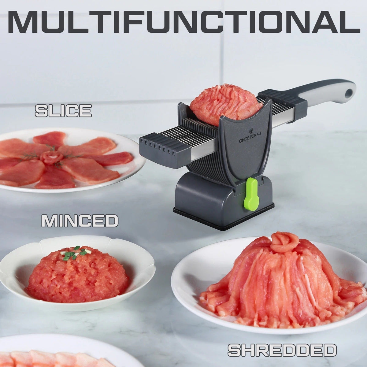 18-Blade Multifunctional Meat Slicer β Adjustable Thickness Manual Cutter for Slices, Strips, Minced & Shredded Meat