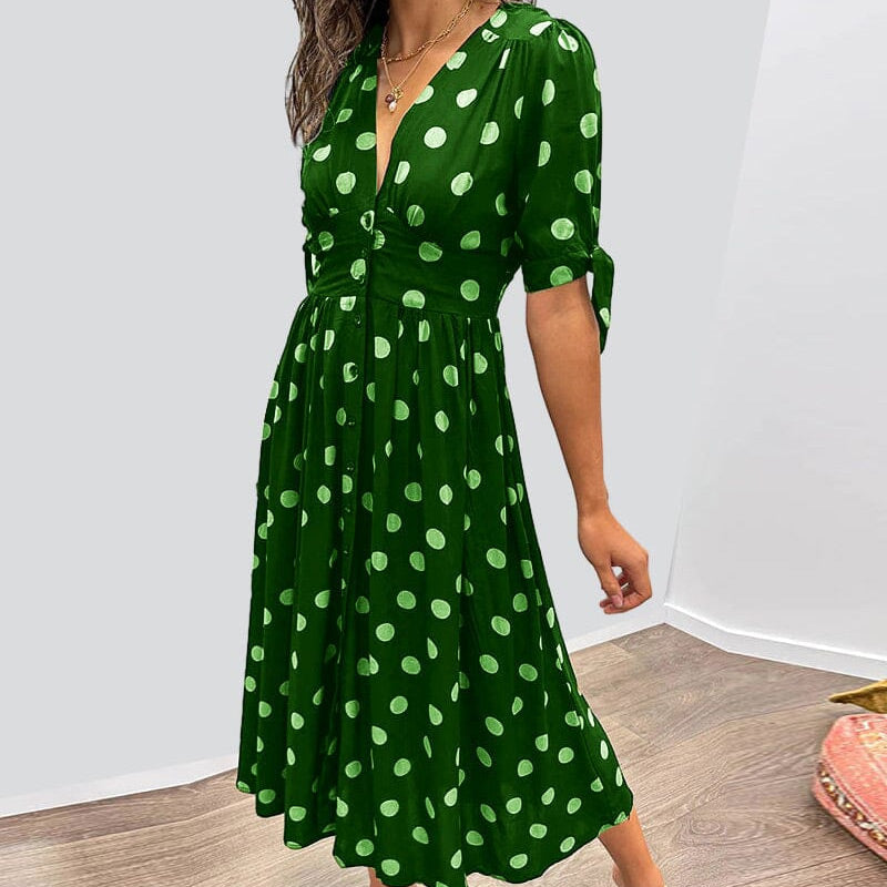 💃Dress in polka dots with deep V neckline