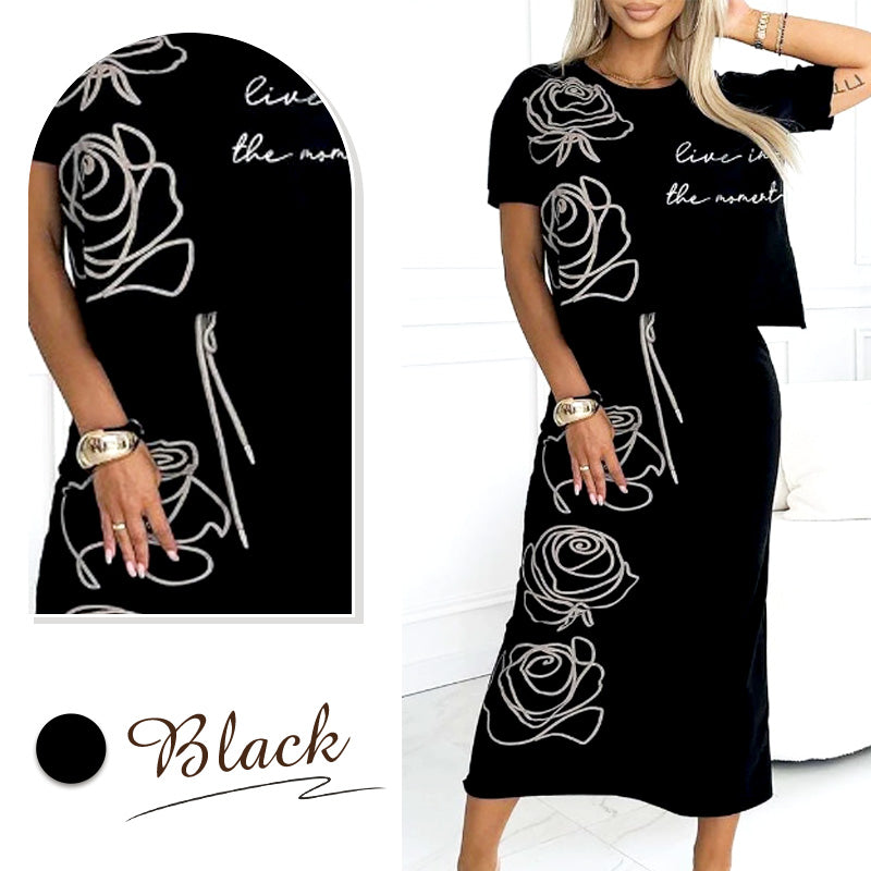 ❤️🔥Hot Sale 50% OFF🔥Women's casual two-piece floral T-shirt and mid-length skirt set