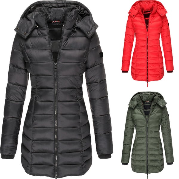 Winter women's mid-length padded jacket warm hooded jacket