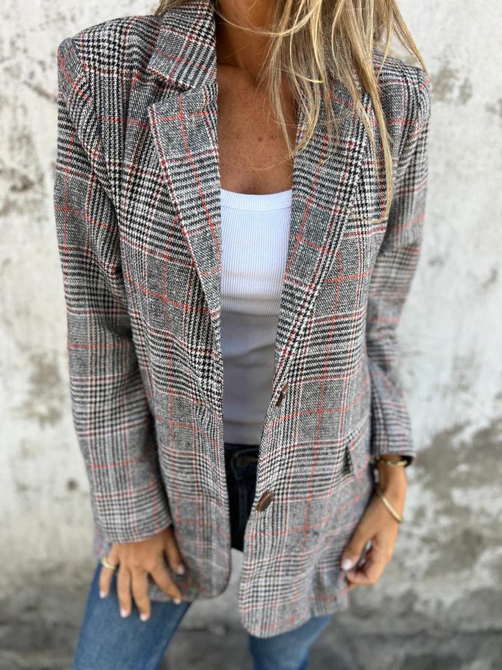 🔥Hot Sale 50% off🔥 Fall Lapel Collar Slim Button Plaid Small Suit For Women