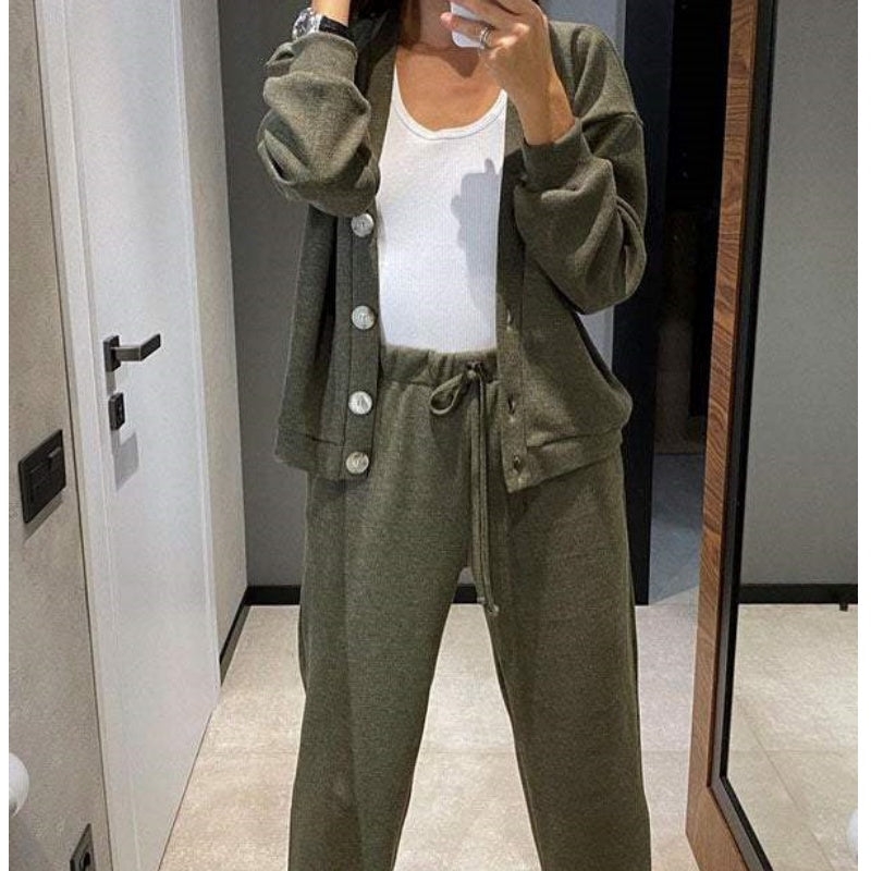 🍁Women's Knitted Buttoned Jacket and Pants Two-piece Set