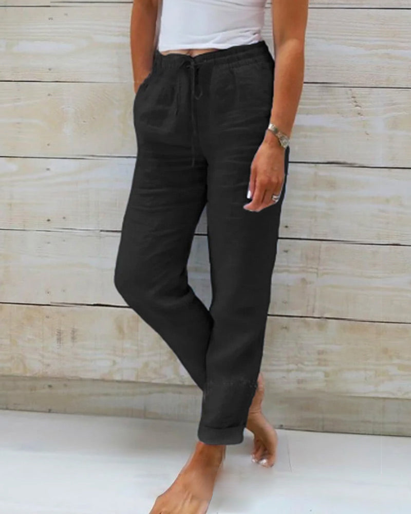 📢📢50% OFF !!!⏰Women's Elastic Waist Cotton Linen Wide Leg Pants