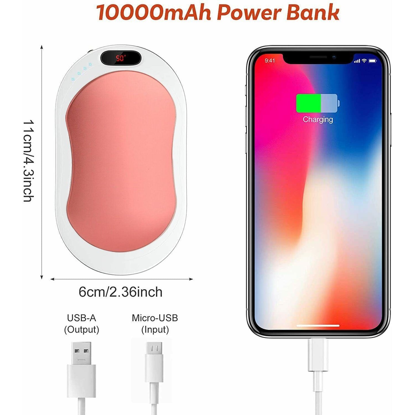 Electric Hot Rechargeable Hand Warmers - Reusable USB Hand Warmer 10000mAh Electric Portable Pocket Hand Warmers Double-sided Heat