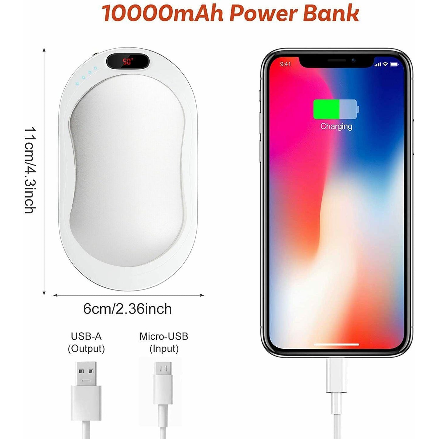 Electric Hot Rechargeable Hand Warmers - Reusable USB Hand Warmer 10000mAh Electric Portable Pocket Hand Warmers Double-sided Heat