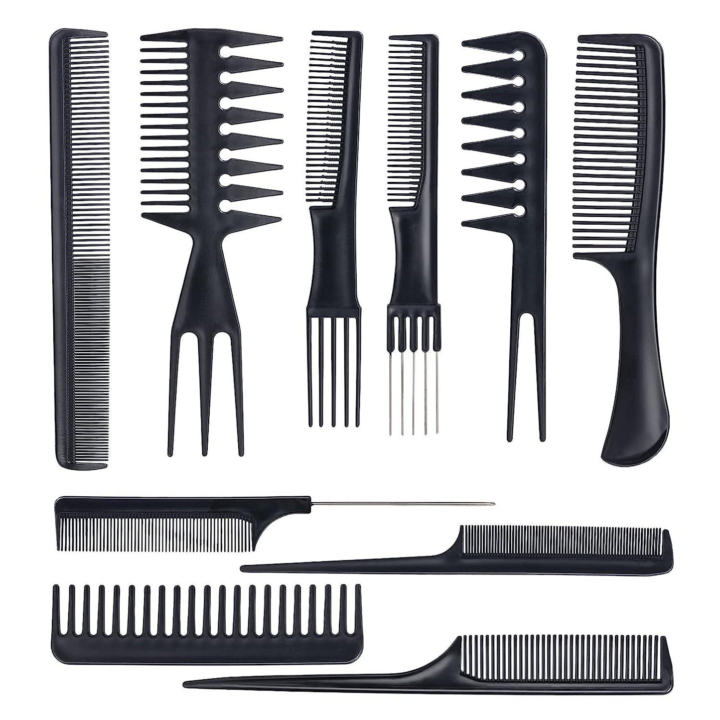 Hairdressing Combs Sets - 10 Pcs Hair Styling Comb Set Professional Black Hairdressing Brush Barbers Combs