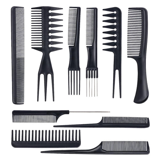 Hairdressing Combs Sets - 10 Pcs Hair Styling Comb Set Professional Black Hairdressing Brush Barbers Combs