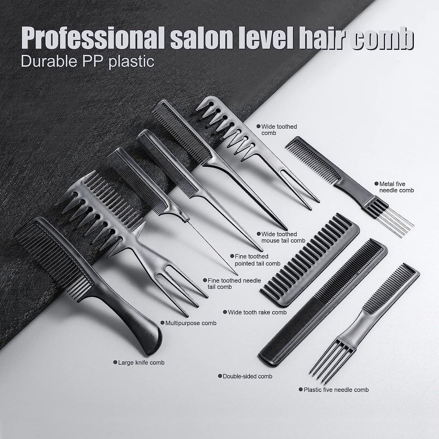 Hairdressing Combs Sets - 10 Pcs Hair Styling Comb Set Professional Black Hairdressing Brush Barbers Combs