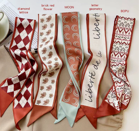 Elegant double-layer printed silk scarf, suitable for draping over handbags