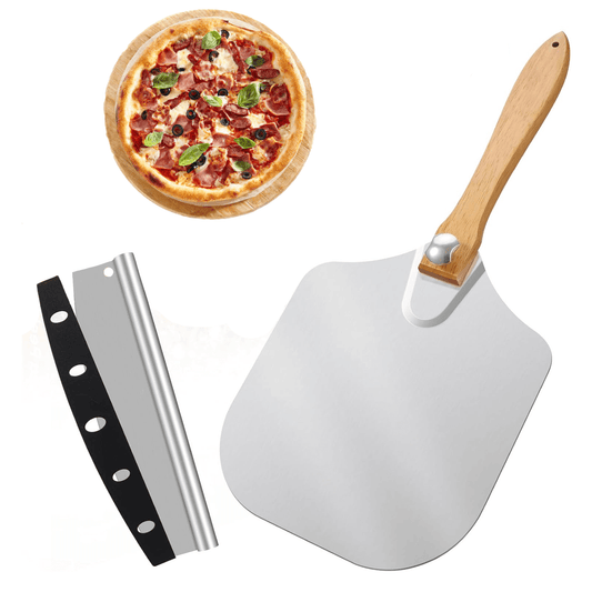 12 Inch Pizza Peel – Aluminium Pizza Peel with Wood Handle Foldable Design Pizza Cutter