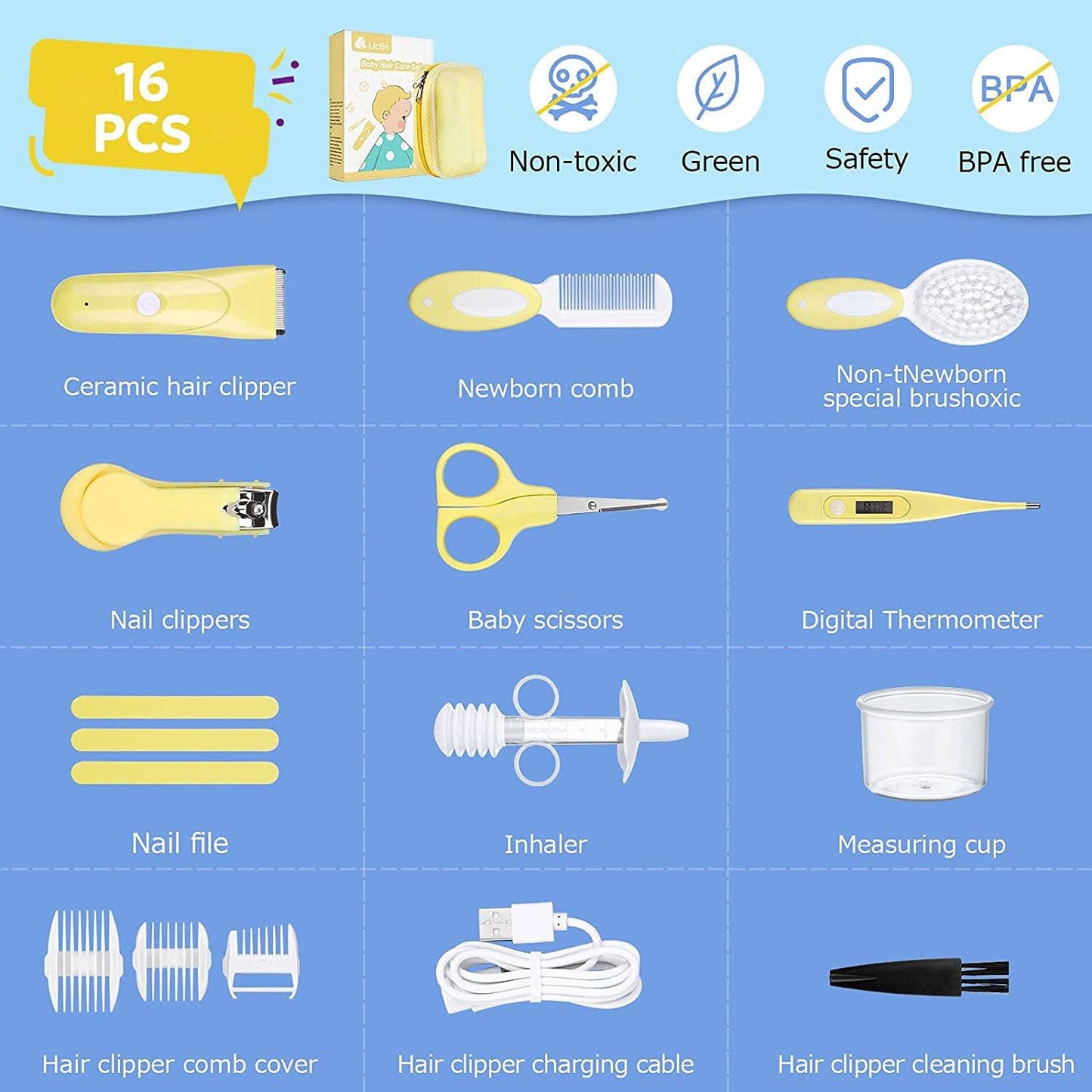 Baby Grooming Kit - 16PCS Newborn Baby Care Accessories Safety Cutter Nail Care Set