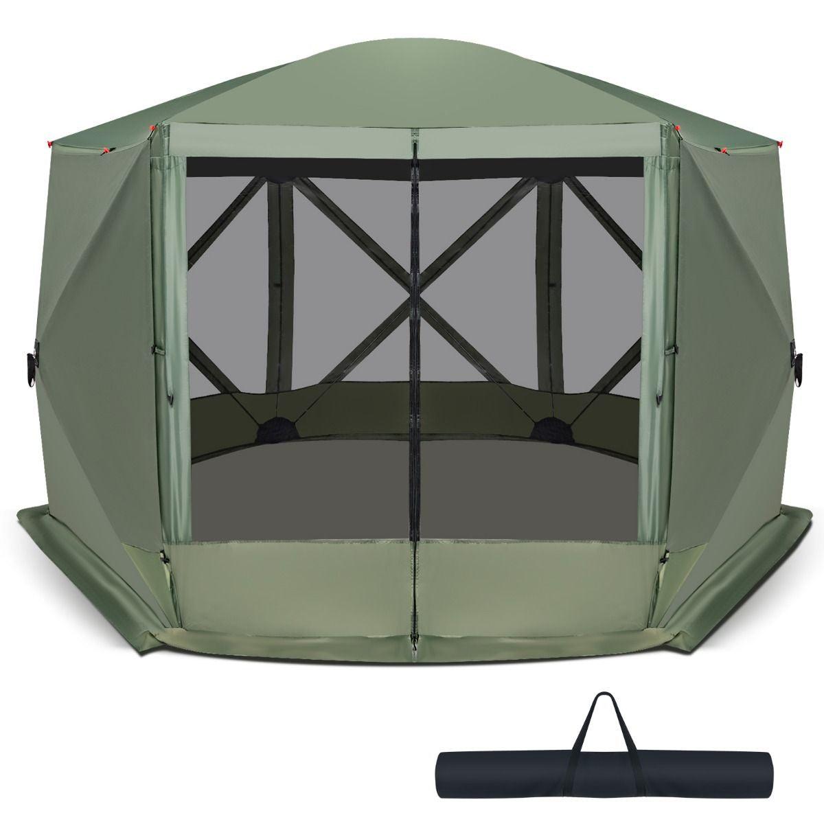 Family Camping Tent - 6-Sided Camping Gazebo Instant Setup Hub Tent with Portable Carrying Bag